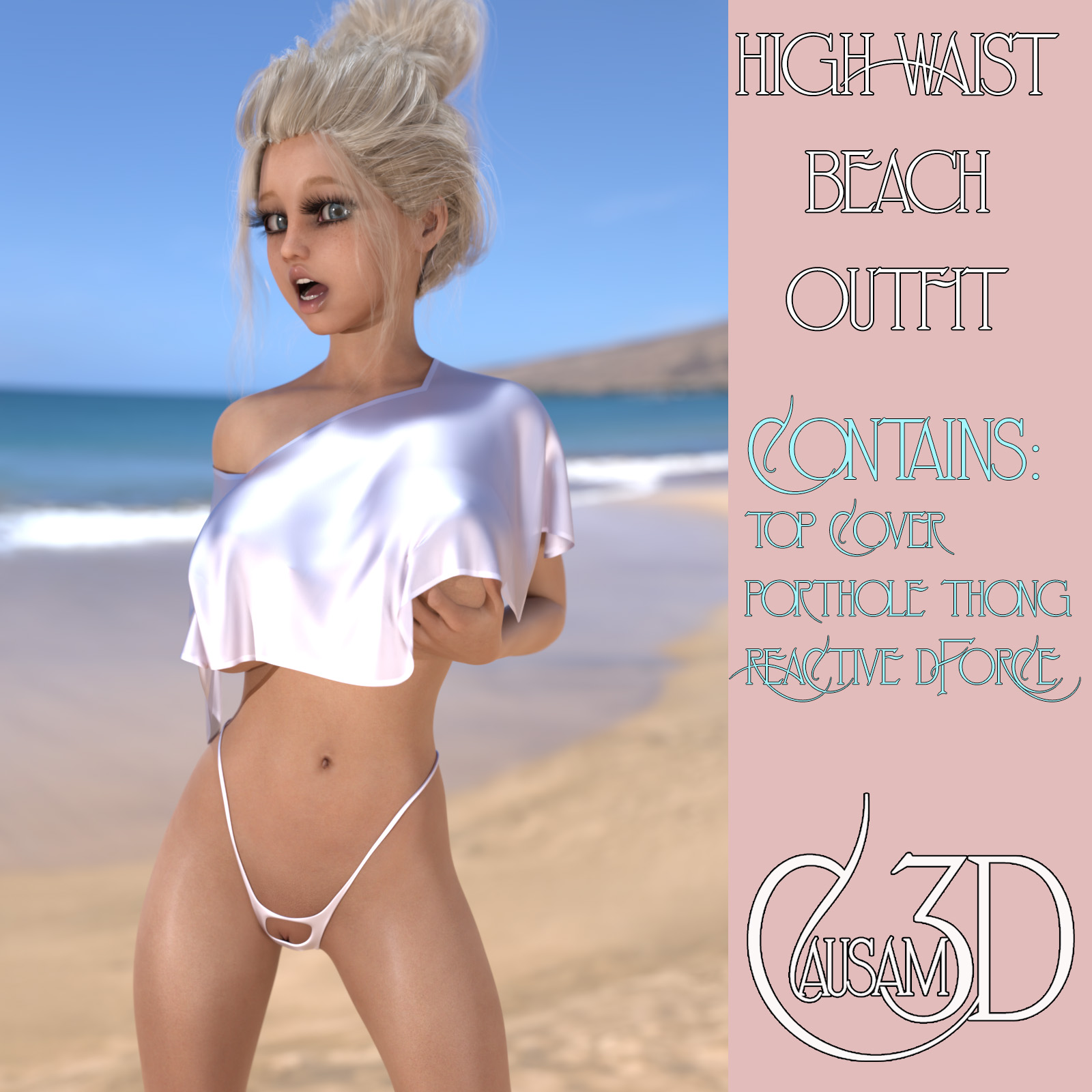 High Waist Beach Outfit for Daz Studio Genesis 8 Female